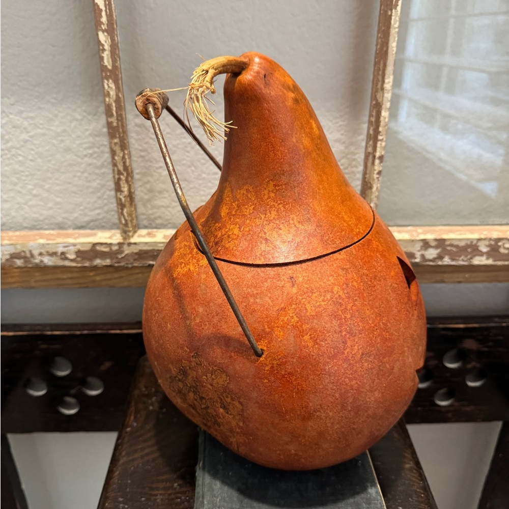 Rust Orange Jack-O'-Lantern Gourd Lantern - Picture 2 of 6